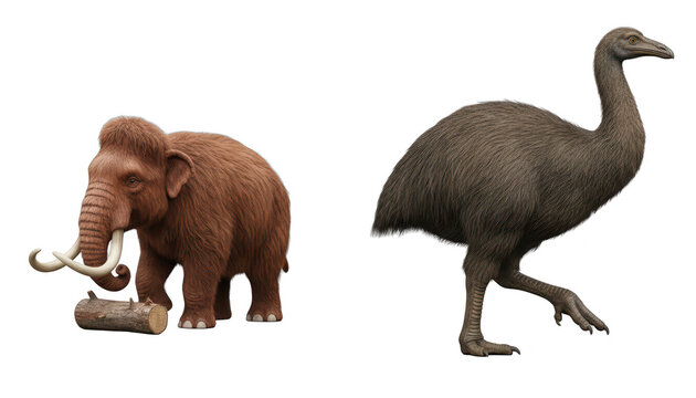 Woolly Mammoth and Moa Bird Prehistoric Creatures