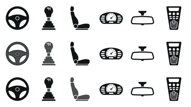Automotive Interior Components Collection Steering Wheel Gear Shift Seat Dashboard Mirror.