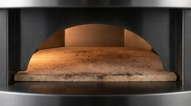 Artisan pizza oven interior with preheated stone surface illuminated by warm light, showcasing the cooking chamber and heat source for optimal baking conditions