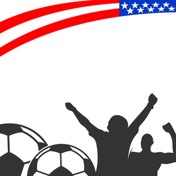 USA Soccer Fans Cheering with American Flag and Copy Space. Soccer Template design, Football banner, Sport layout design, Soccer Football vector background