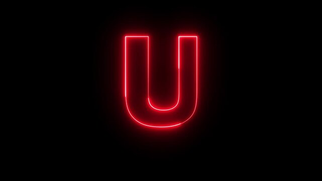 Glowing neon red color English Capital letter U text icon animation education alphabet world smooth character effect sign symbol on black background