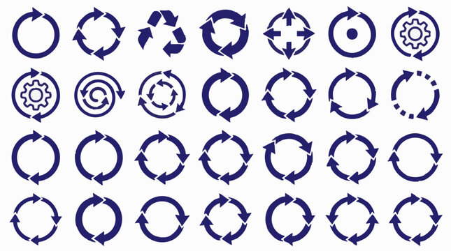 Set of diverse circular arrow icons: refresh, repeat, loop, recycle symbols