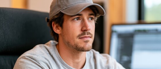 Fototapeta premium A man fine-tunes sound levels on a mixing console in a large music studio, emphasizing his role in audio production and creativity