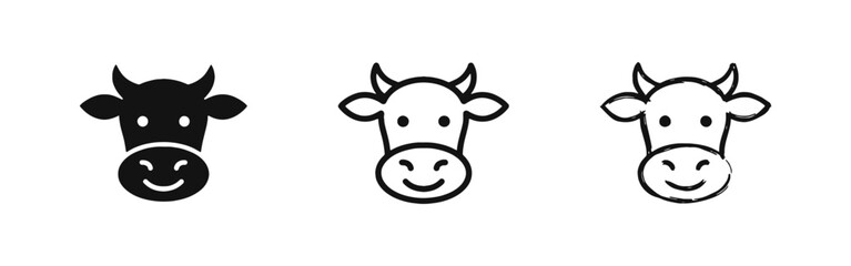 Fototapeta premium Cow Face Icon Set, Farm Animal and Dairy Industry Concept, Cattle Livestock Symbol