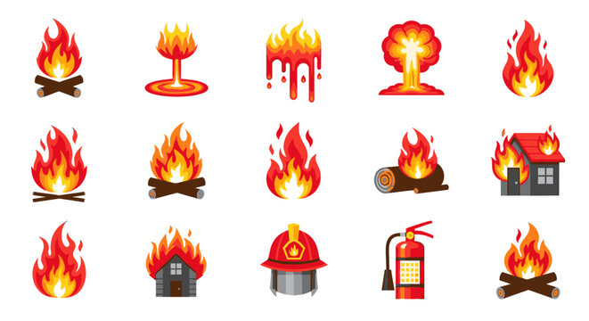 Flame fire icons and symbols burning.