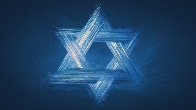 Geometric Star of David illustration with cobalt blue metallic sheen and soft glow
