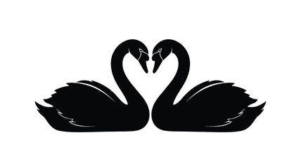 Two swans forming a heart shape black silhouette © Md