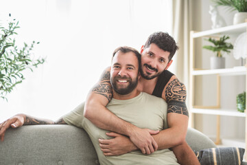 Fototapeta premium homosexuals gay couple love each other on an apartment