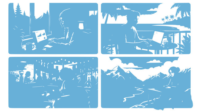 Digital Nomad Lifestyle Collage: Working Remotely in Diverse Locations