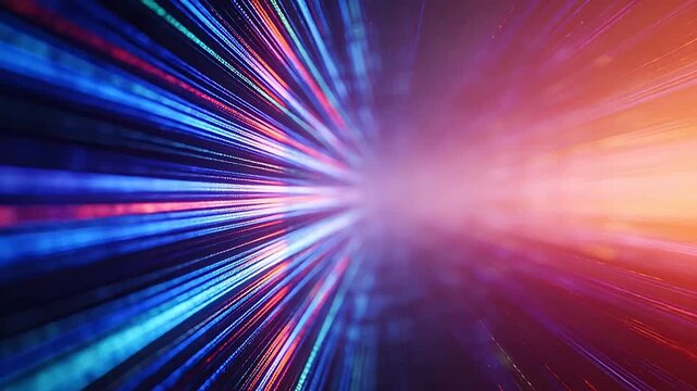 Abstract radial multicolored light rays extending outward from center with dynamic speed