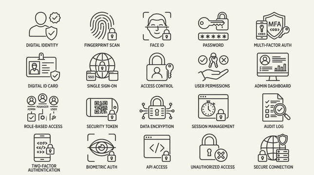 Digital security icons and symbols.