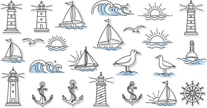 Vintage travel beach emblems collection retro summer designs