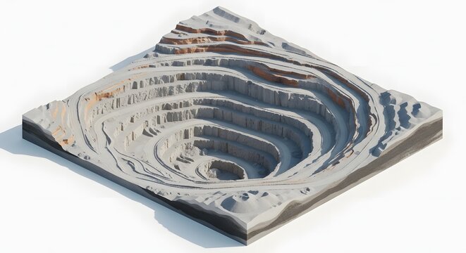 Aerial View of a Large Open-Pit Mine with Terraced Layers and Excavation Sites.