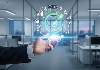 Fototapeta premium Businessman interacting with digital interface in modern office