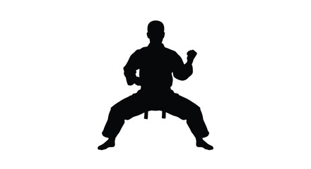 martial artist silhouette black white background pose stance fighting karate taekwondo judo kickboxing training action strength © Sumon