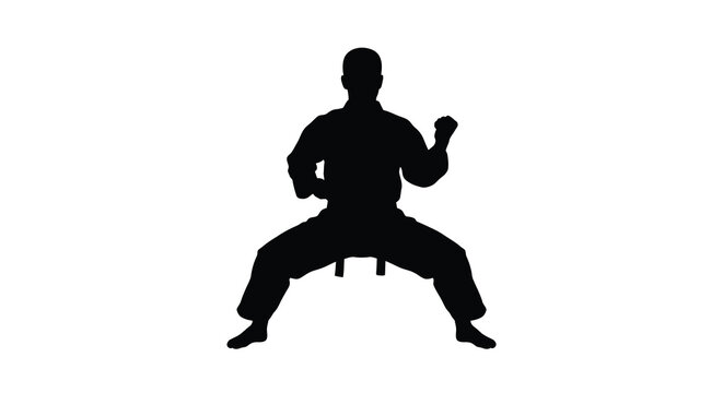 martial artist silhouette black white background pose stance fighting karate taekwondo judo kickboxing training action strength