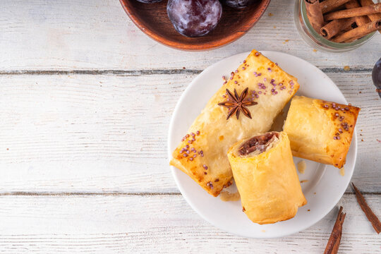 Vertuta, homemade hand pies strudel with sweet plum jam