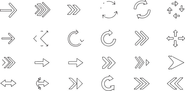 Arrow icons, navigation symbols, direction pointers, vector graphics isolated PNG with Transparent Background