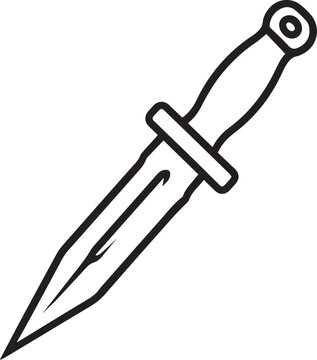 A dagger, a sharp, pointed blade with a handle, depicted in a clean, minimalist line art style, perfect for graphic design elements.