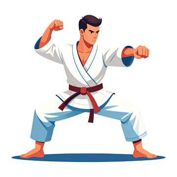 Man Wearing White Karate Gi Uniform.