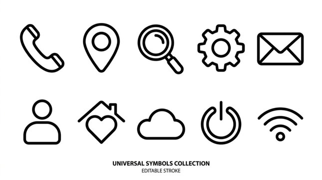 Universal symbols for communication technology.
