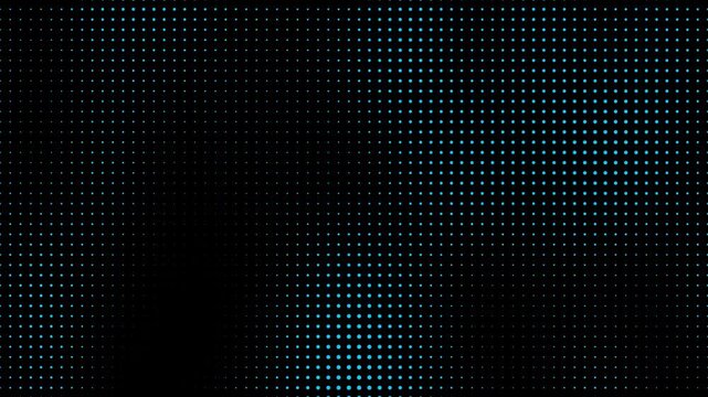 Abstract halftone dot texture with vintage grunge overlay and subtle noise grain. halftone pattern with blue dots on black background. seamless black and white background video effect. 4K