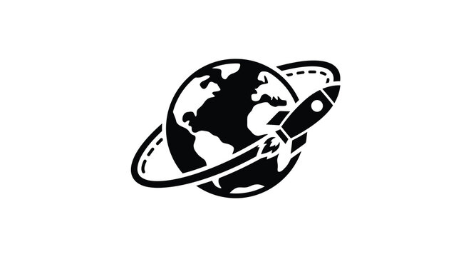 rocket orbiting earth silhouette orbit spacecraft planet astronomy cosmos universe travel exploration launch trajectory satellite astronautics