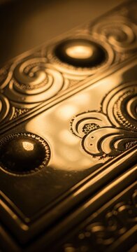 Detailed Close-Up of Ornate Gold Metalwork with Intricate Patterns.