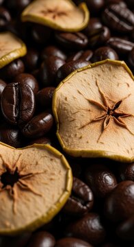 Dried apple slices and coffee beans.