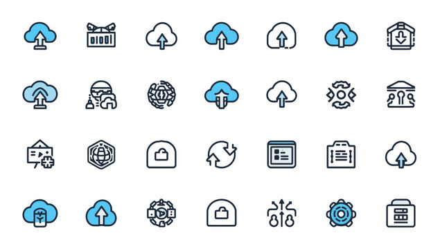 Cloud computing technology icons set.