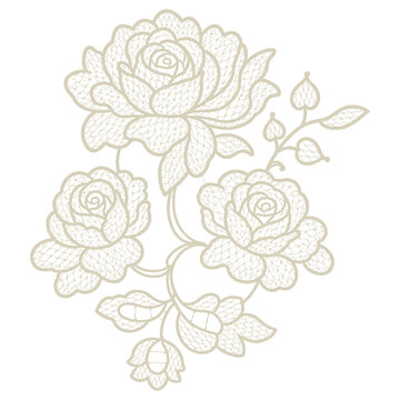 Vintage lace rose floral ornament isolated on transparent background for wedding invitations and luxury designs.