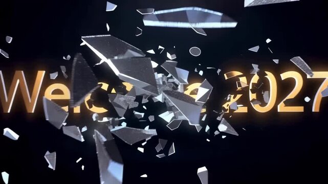 Goodbye 2026 Welcome 2027 Shattering Glass New Year Transition Animation in 4K