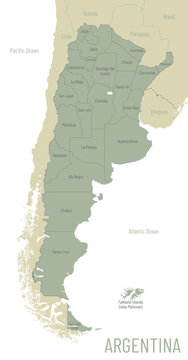 Map of administrative division of Argentina into provinces, detailed vector illustration