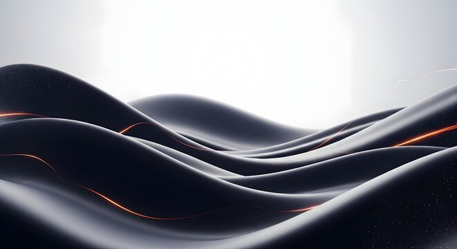 Abstract Smooth Dark Waves with Glowing Orange Lines