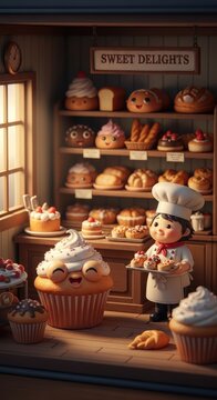 Sweet Delights Bakery - A Whimsical Scene.