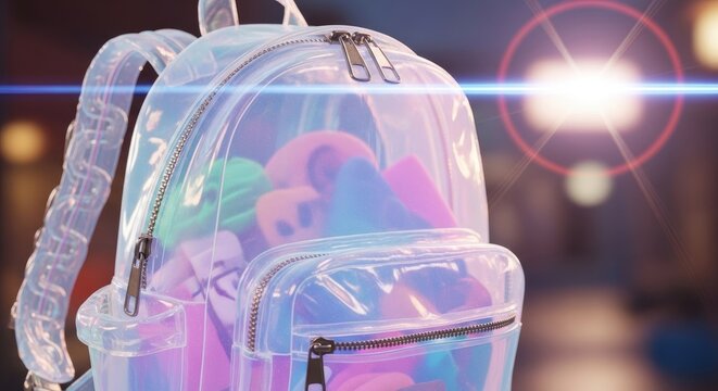 Transparent Backpack with Colorful Contents.