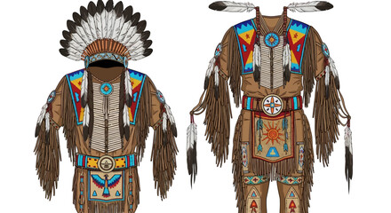 Obraz premium Native American Indian Traditional Warrior Costume Illustration