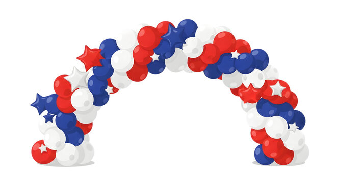 Patriotic independence day 4th of july balloon arch isolated on transparent background