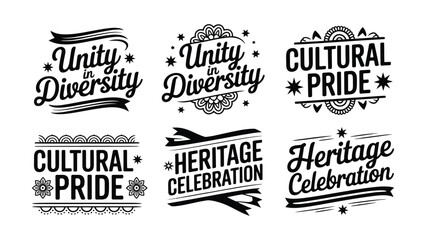 Fototapeta premium Black and white graphic design elements for cultural celebration and heritage pride unity in diversity symbols