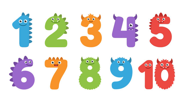 Cute Monster Numbers 1-10 Cartoon Collection