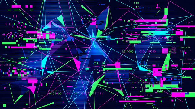 Digital abstract background with glitch effect and binary code