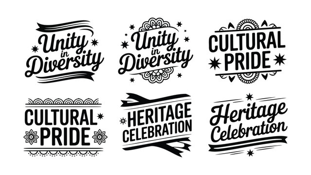 Black and white graphic design elements for cultural celebration and heritage pride  unity in diversity symbols