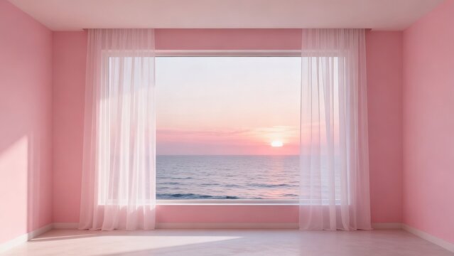 Pink room with ocean view at sunset