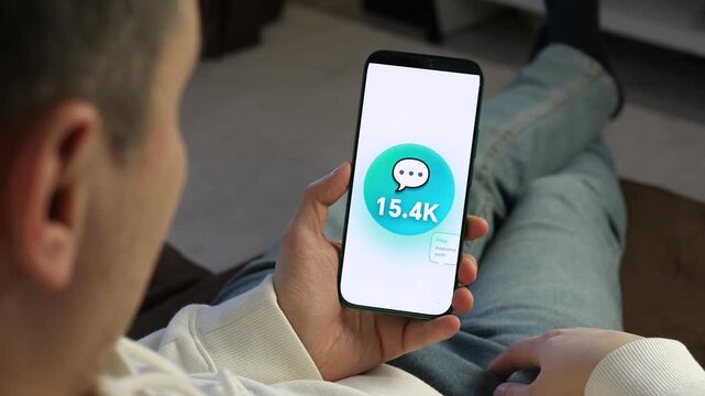Skyrocketing social media engagement metrics. Close-up of a mobile app counter jumping to 24,000 messages. Ideal for illustrating digital growth, SMM agency services, and creator economy success
