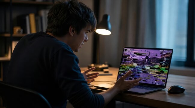Gamer frustrated by laptop screen glitch