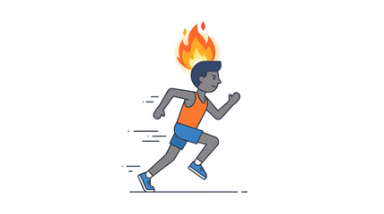 Fototapeta premium Man running with fire on head expressing intense effort and passion in sport or a demanding task