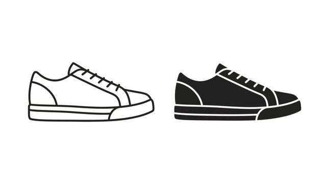 Vector icons of casual sneakers outline and solid fill designs for modern projects