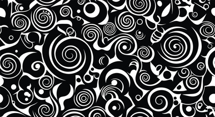 Fototapeta premium Black and white swirls seamless pattern abstract organic shapes