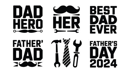 Fathers Day typography and symbols on white background for greeting cards  various phrases © Md