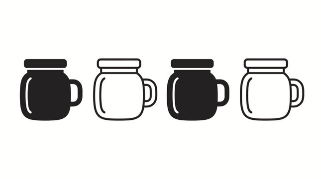 Collection of minimalist mason jar mug icons, showcasing diverse design versatility
